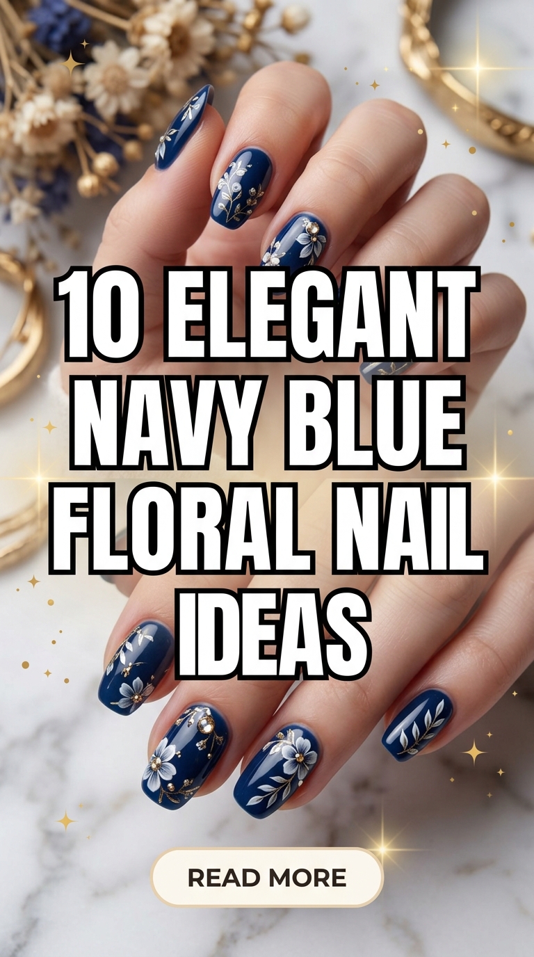 10 Elegant Navy Blue Floral Nail Ideas